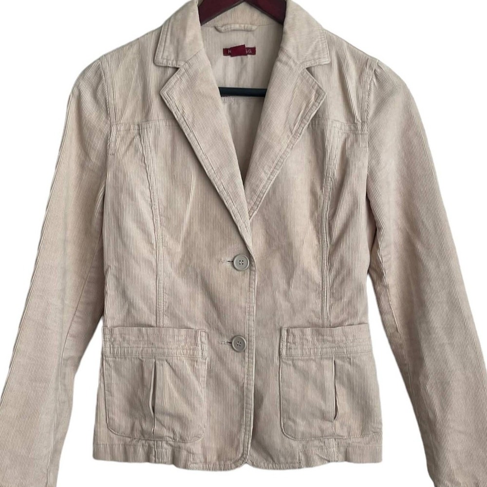 H&M Women Preppy Academia Corduroy Blazer 4 Beige Y2K Minimalist Equestrian